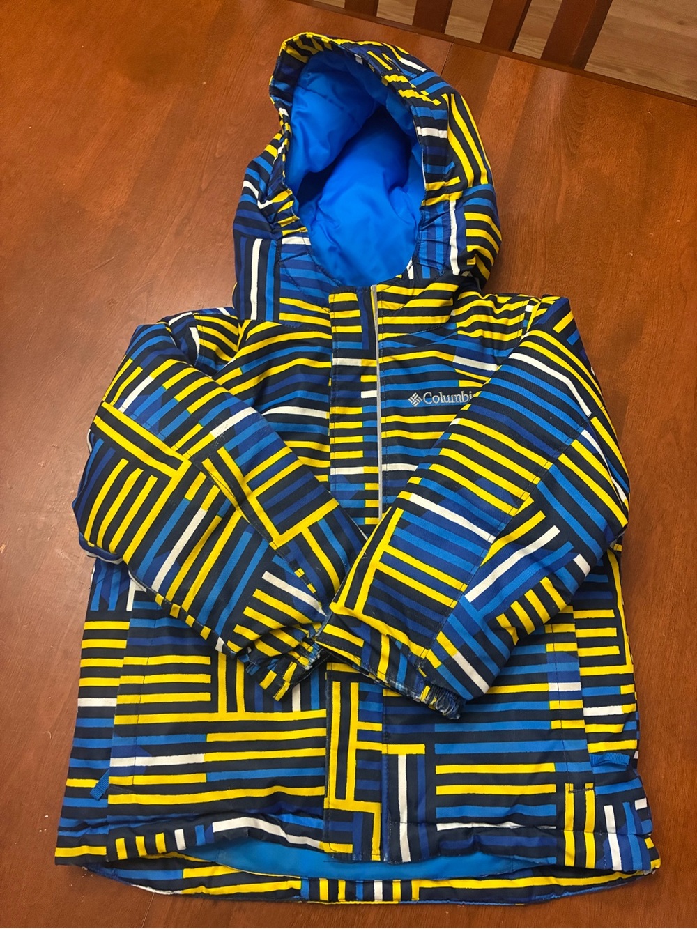 Columbia Kids Blue, Yellow & White Striped Hooded Jacket